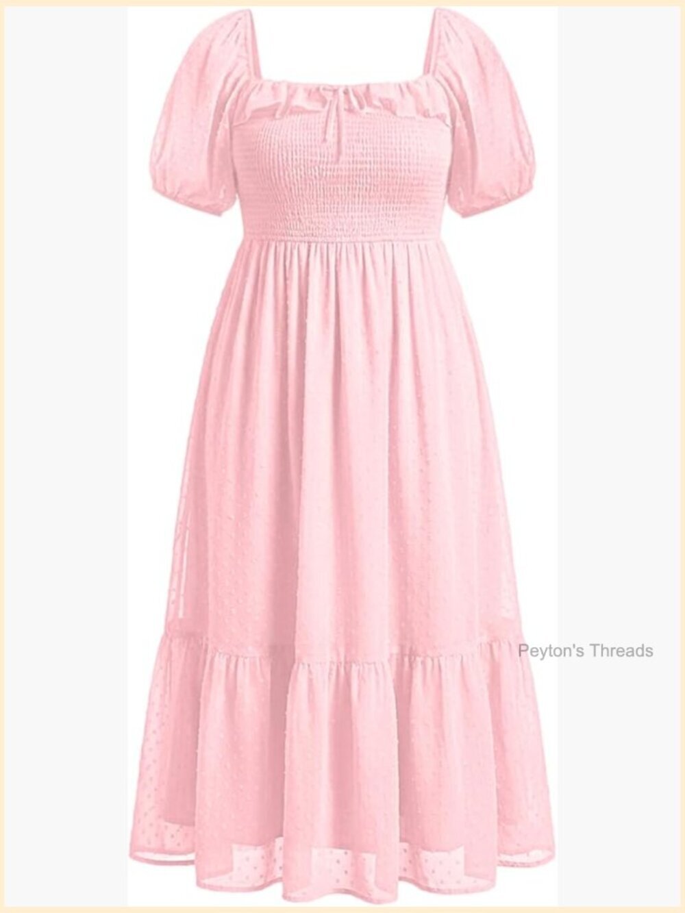 Plus Size Swiss Dot Smocked Square Neck Puff Sleeve Boho Maternity Maxi Dress